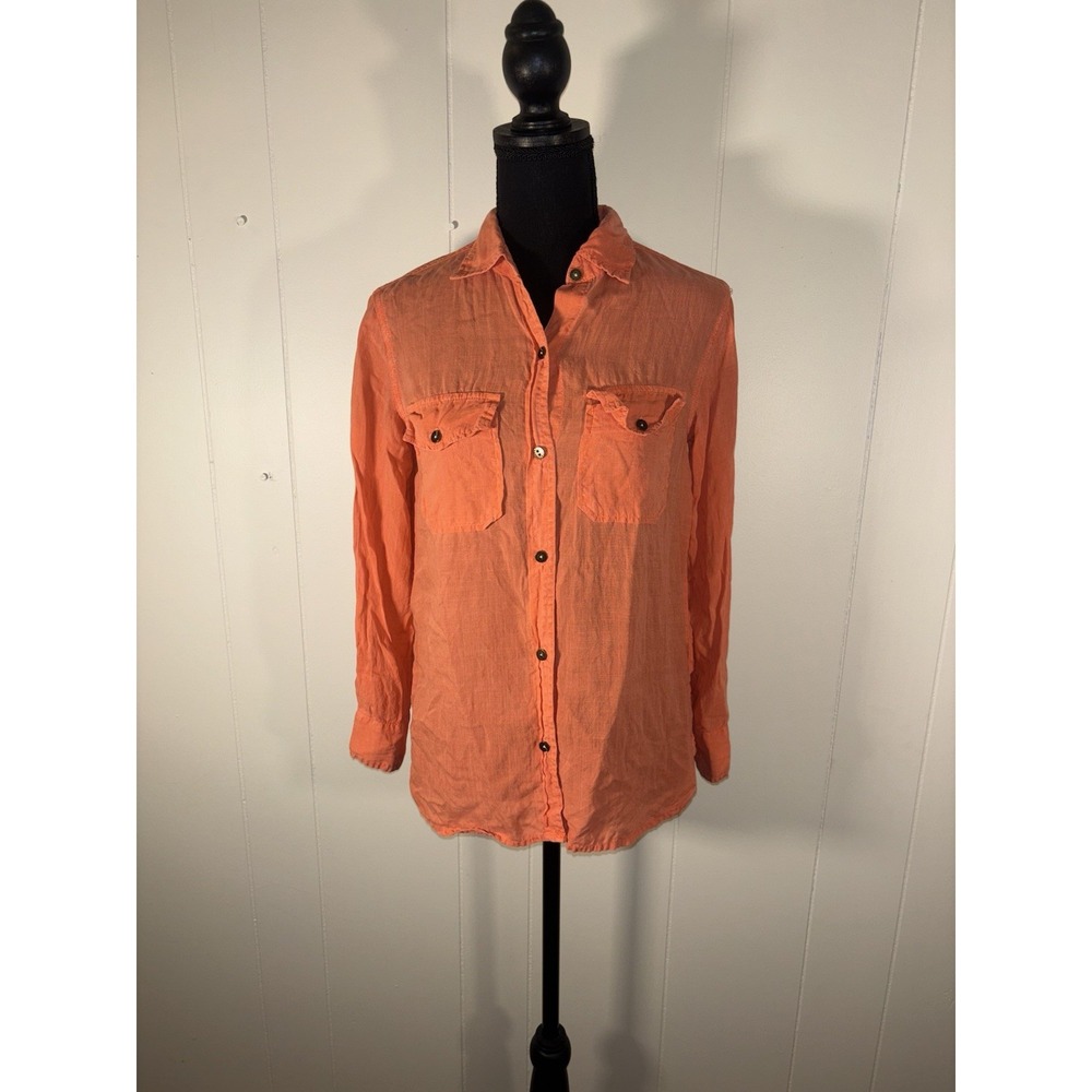 womens current/elliott the perfect shirt  W/epaulets coral 0  Button Up Tencel‎